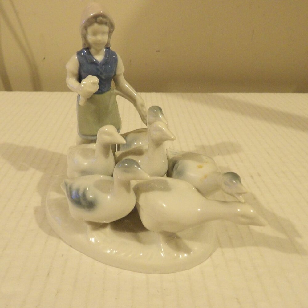 + Gerold Porcelain Figurine Girl With Geese Bavarian West Germany 4902